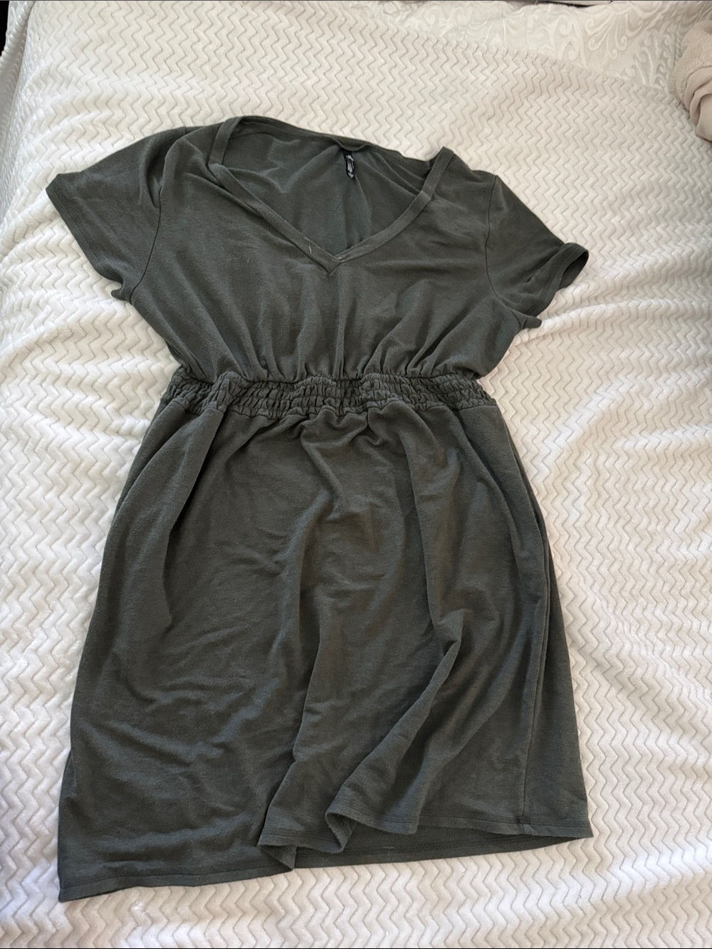 torrid Olive Green V-Neck Short Sleeve Cinched Waist Dress